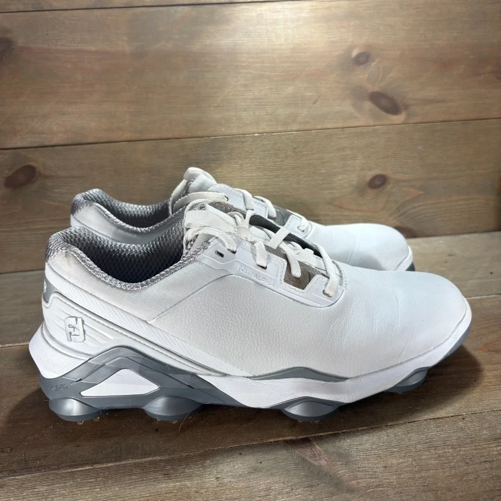 FootJoy Tour Alpha Mens size 8 shoes White Leather Waterproof Golf sneakers